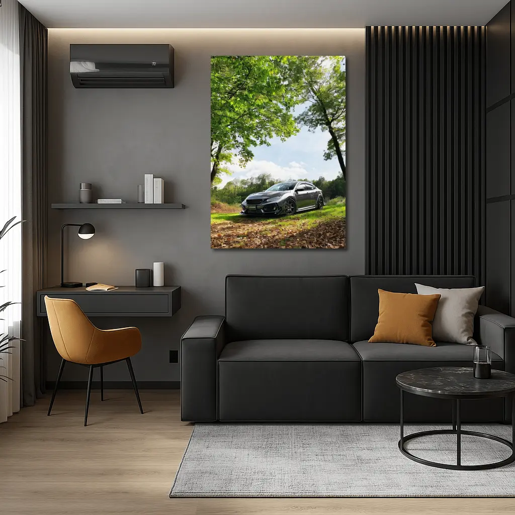 Honda Civic Dark Gray Forest Park Setting – Wall Art