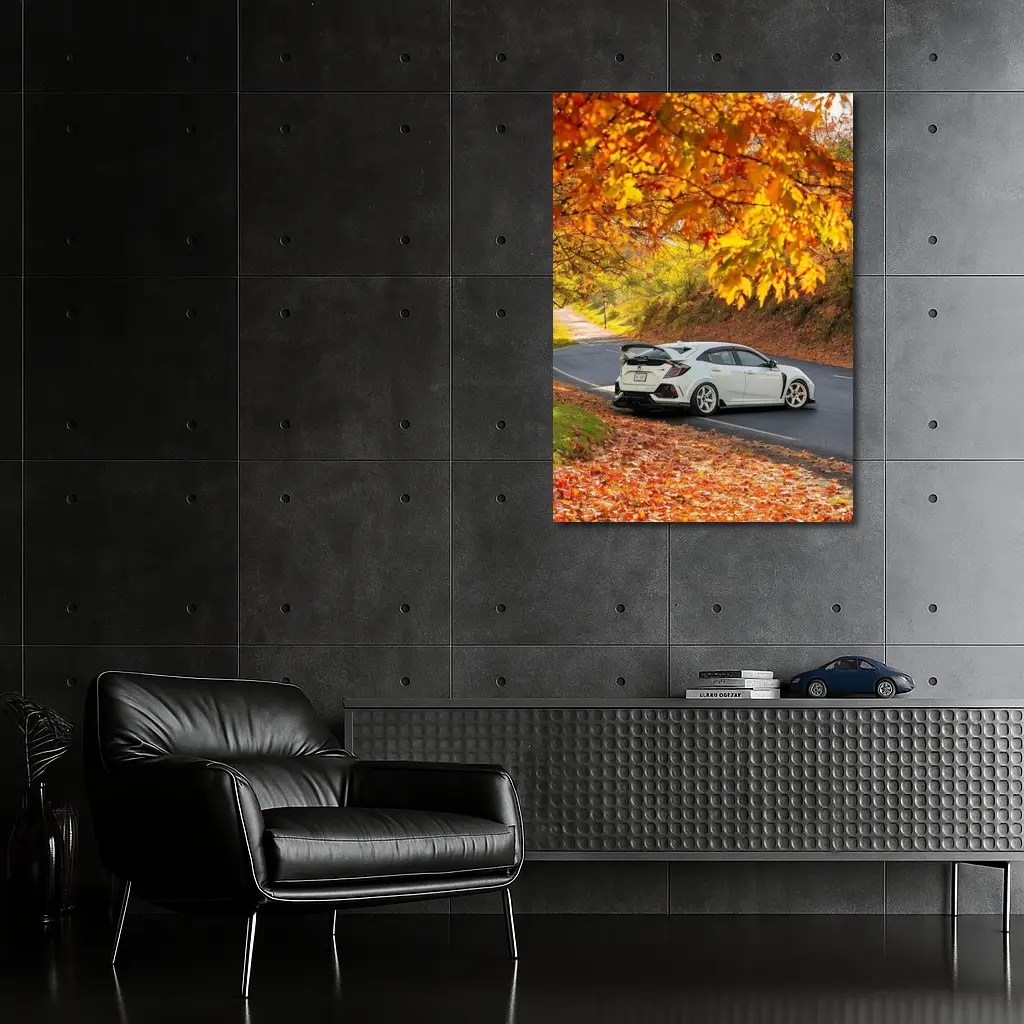Honda Civic Type R White Autumn Road – Wall Art