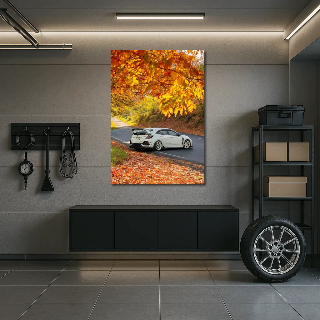 Honda Civic Type R White Autumn Road – Wall Art