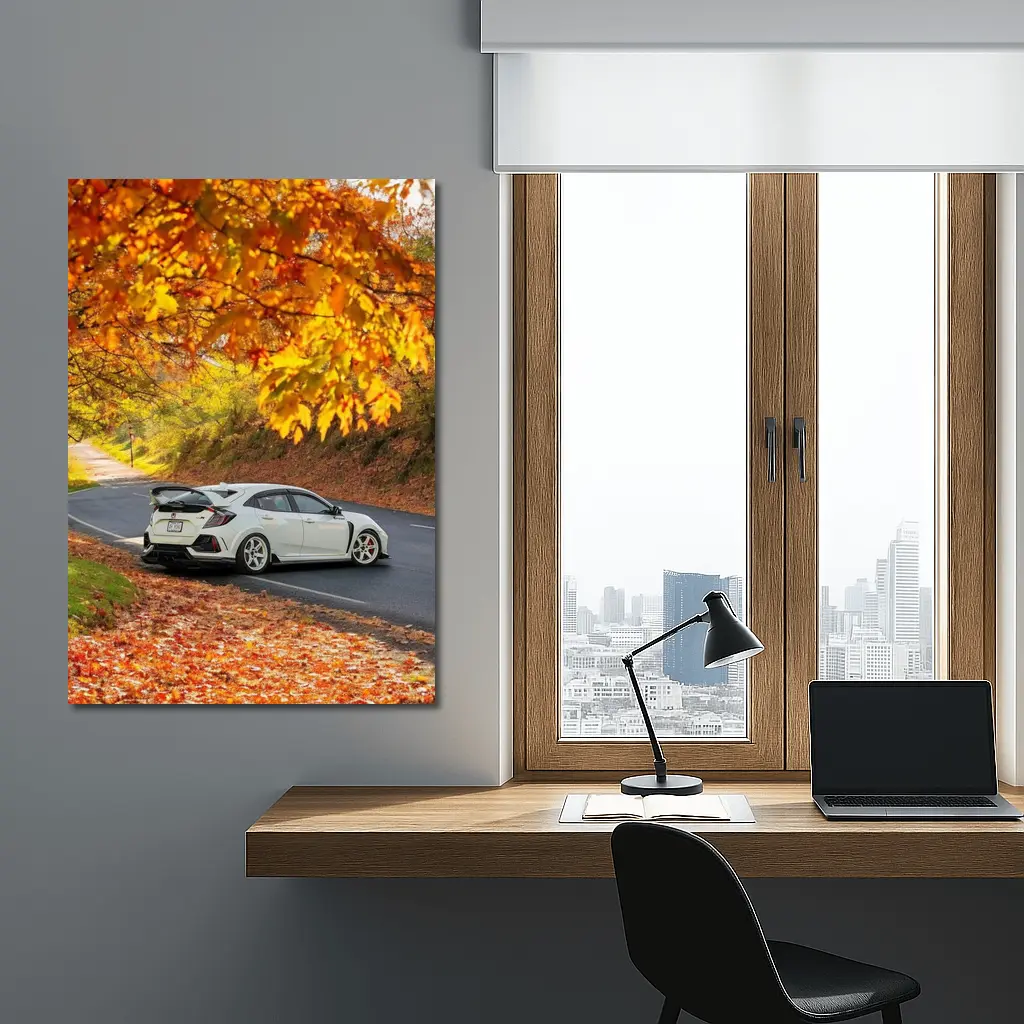 Honda Civic Type R White Autumn Road – Wall Art