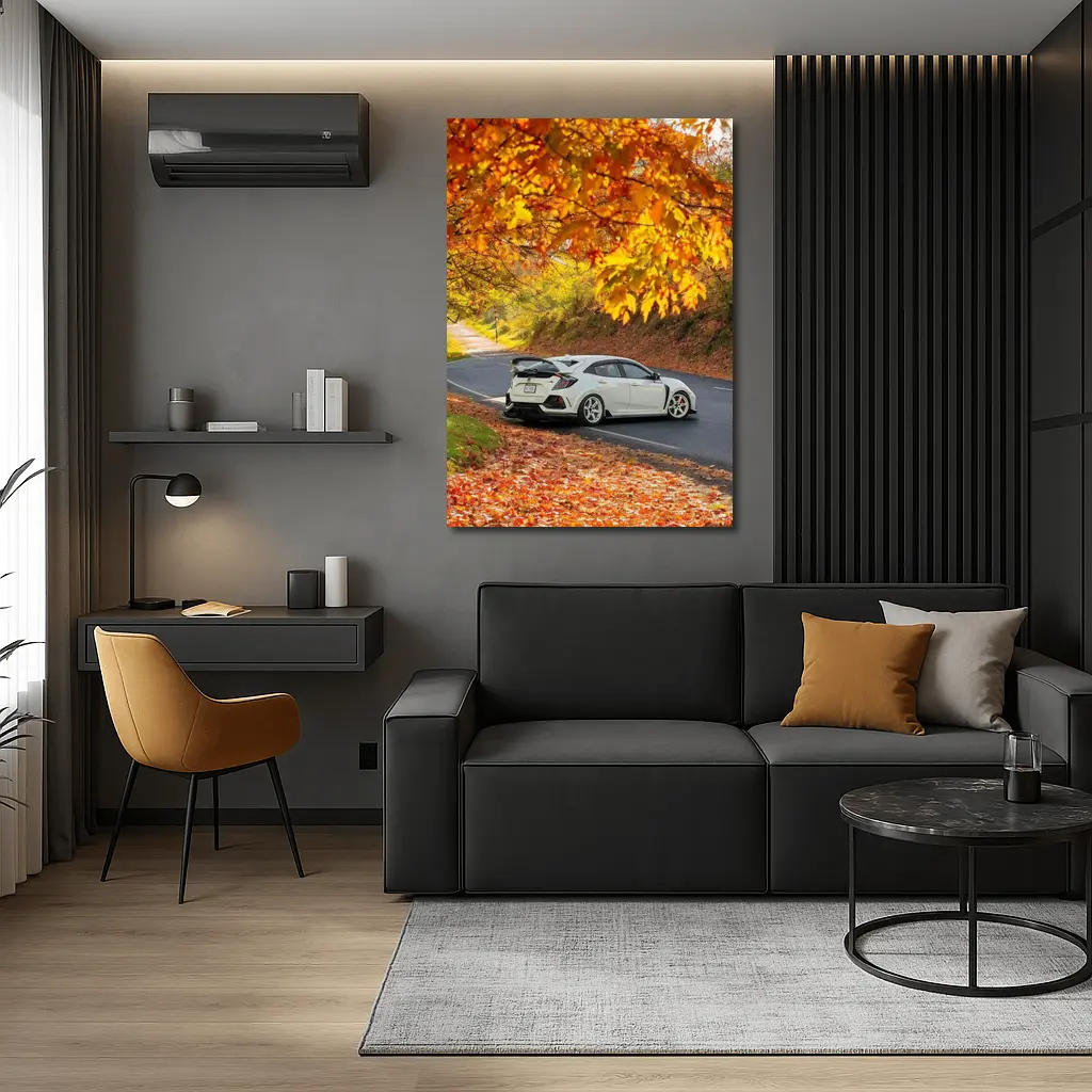 Honda Civic Type R White Autumn Road – Wall Art
