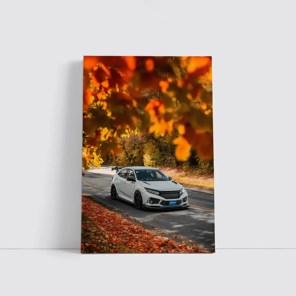 Honda Civic Type R White Autumn Road – Wall Art