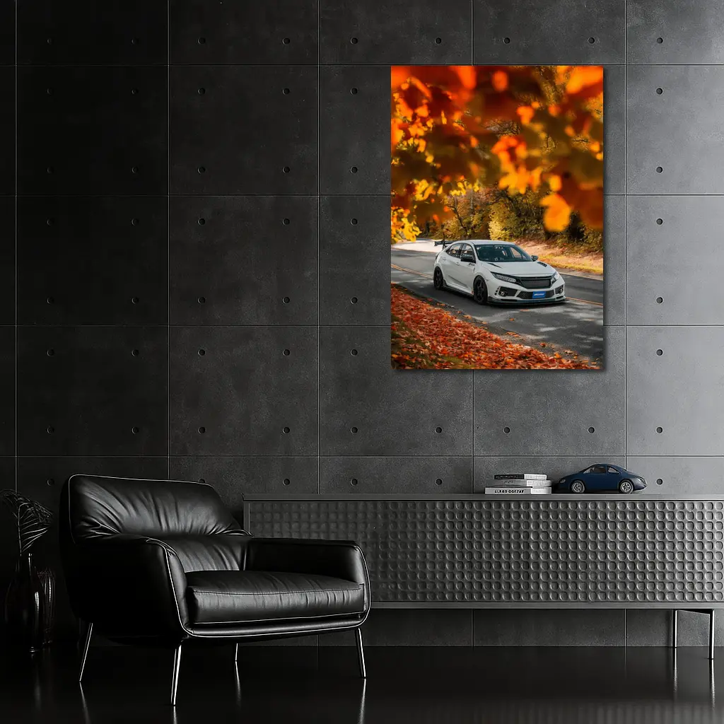 Honda Civic Type R White Autumn Road – Wall Art