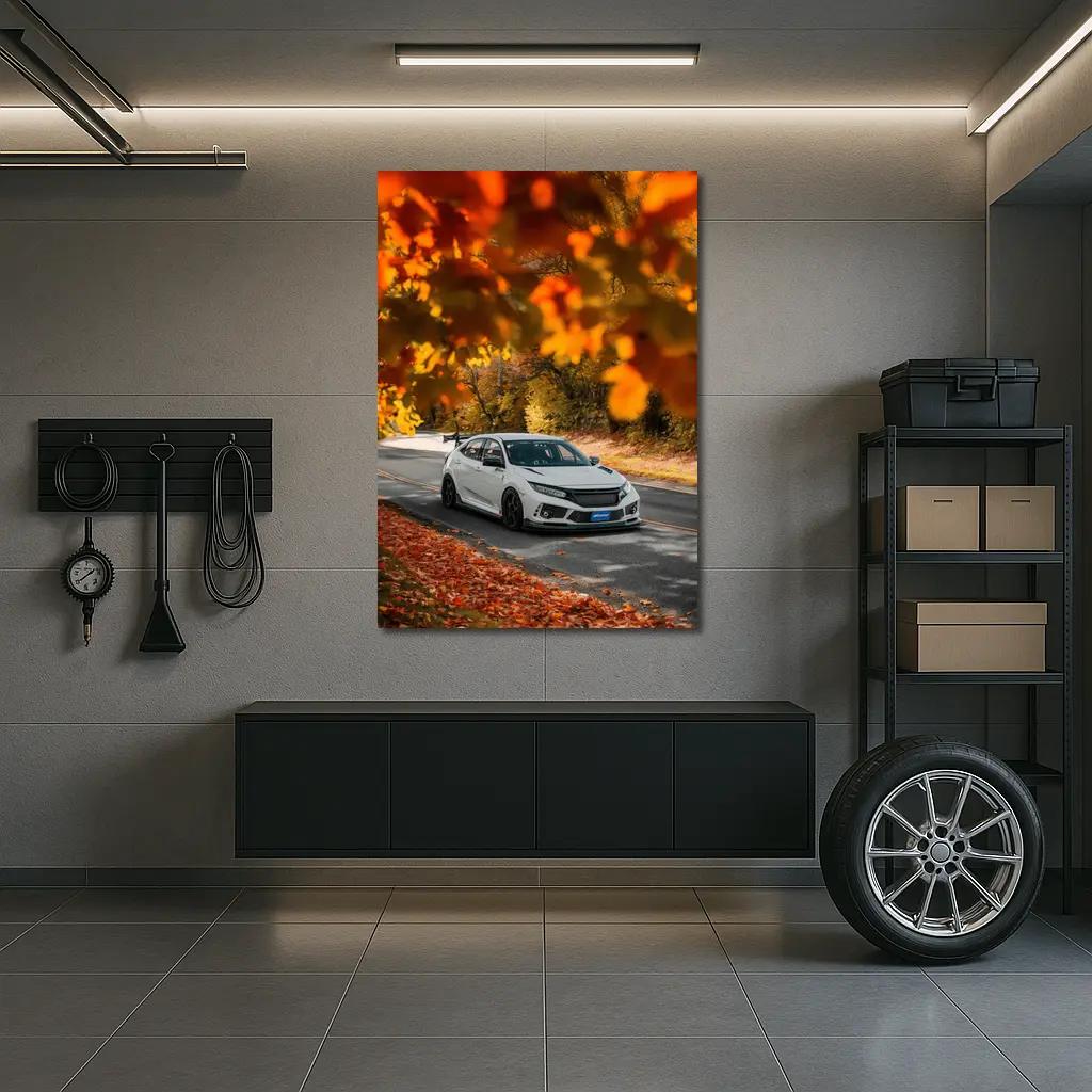 Honda Civic Type R White Autumn Road – Wall Art