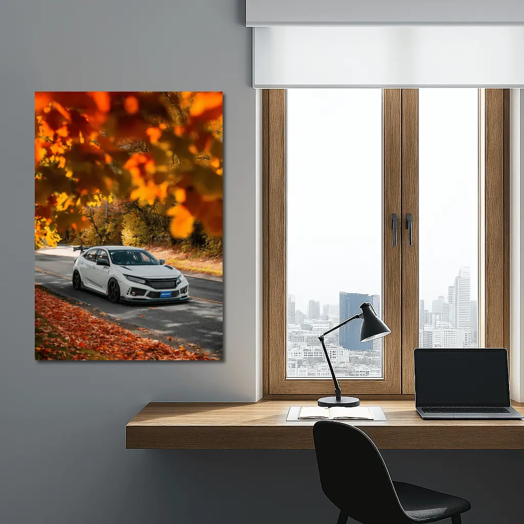 Honda Civic Type R White Autumn Road – Wall Art
