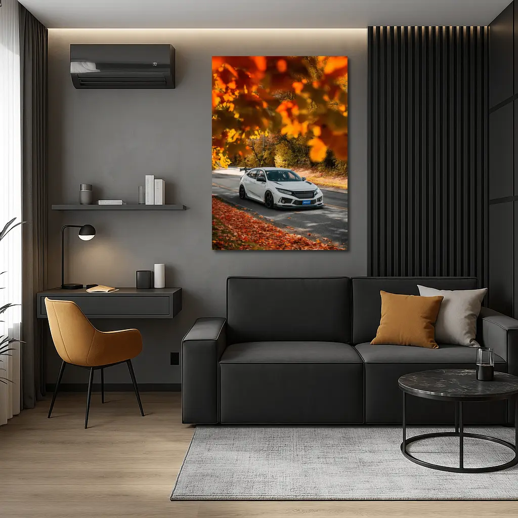Honda Civic Type R White Autumn Road – Wall Art