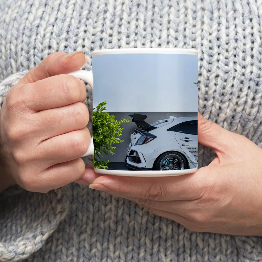 White Honda Civic Type R Rear View – Mugs