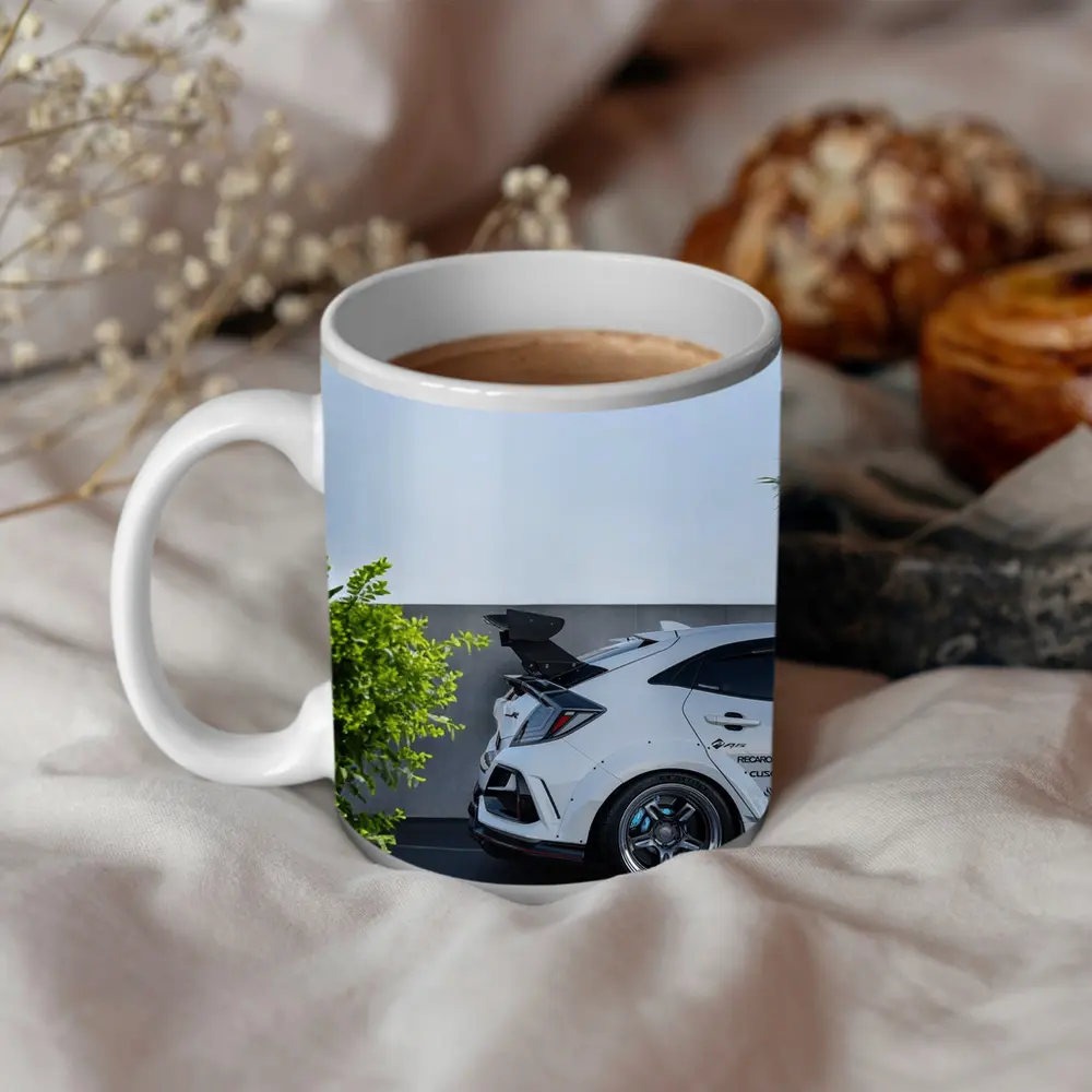 White Honda Civic Type R Rear View – Mugs