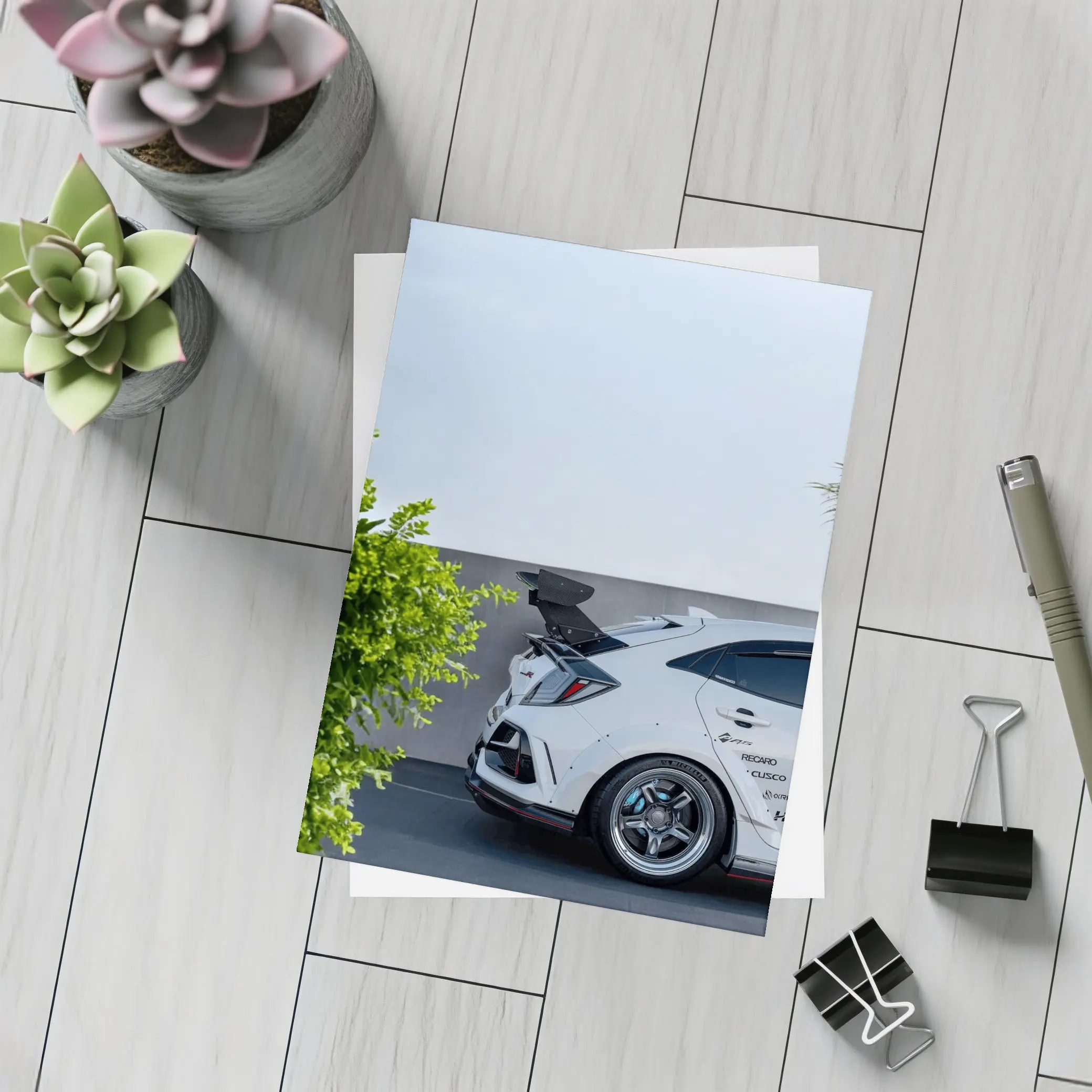 White Honda Civic Type R Rear View – Postcards