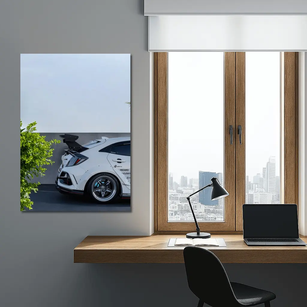 White Honda Civic Type R Rear View – Wall Art