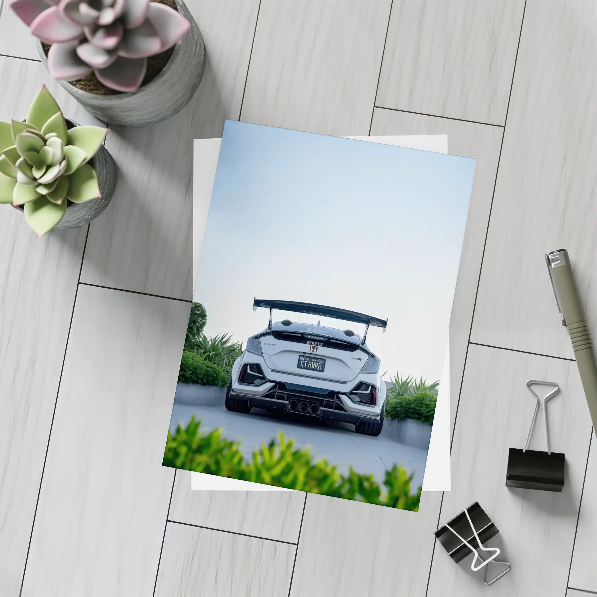 Honda Civic Type R White Rear View – Postcards
