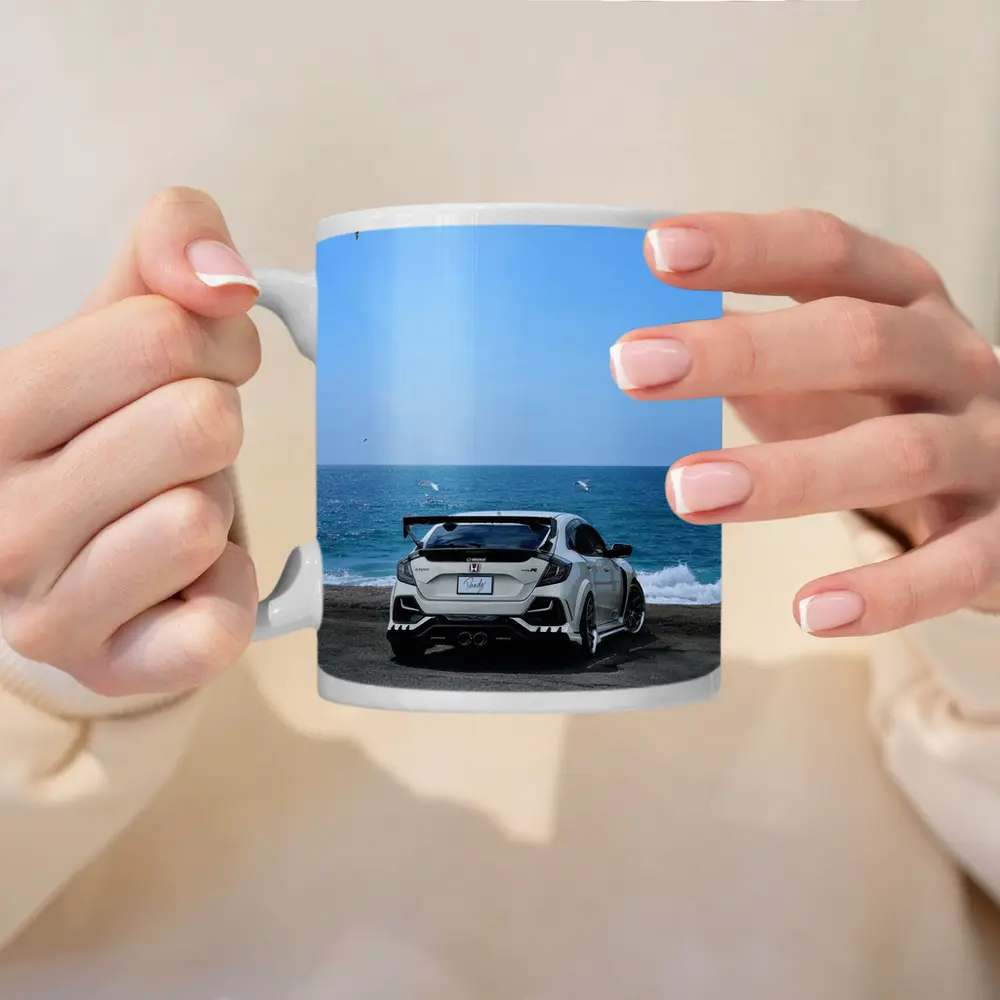 Honda Civic Type R White Ocean Background – Mugs