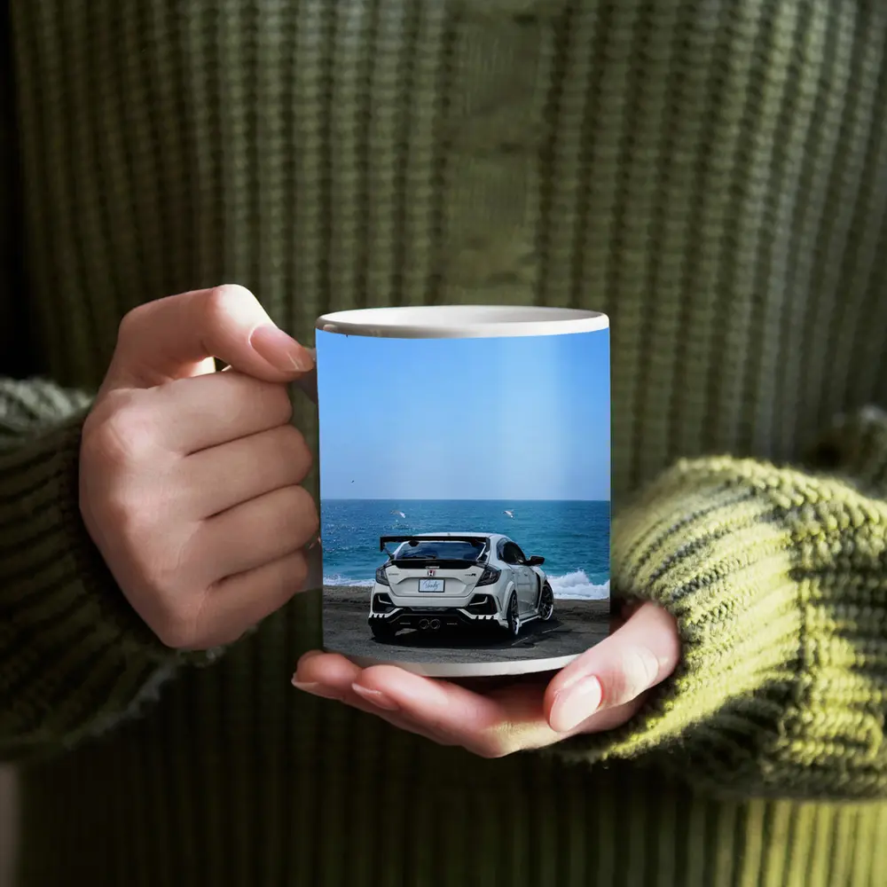Honda Civic Type R White Ocean Background – Mugs