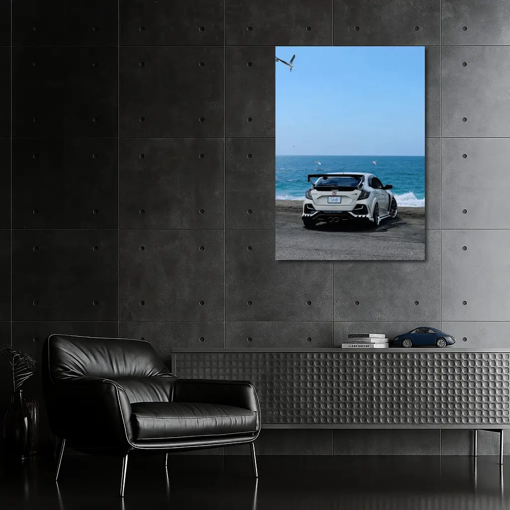 Honda Civic Type R White Ocean Background – Wall Art