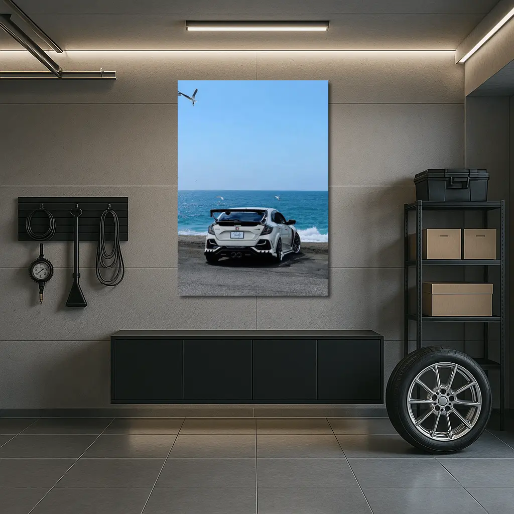 Honda Civic Type R White Ocean Background – Wall Art