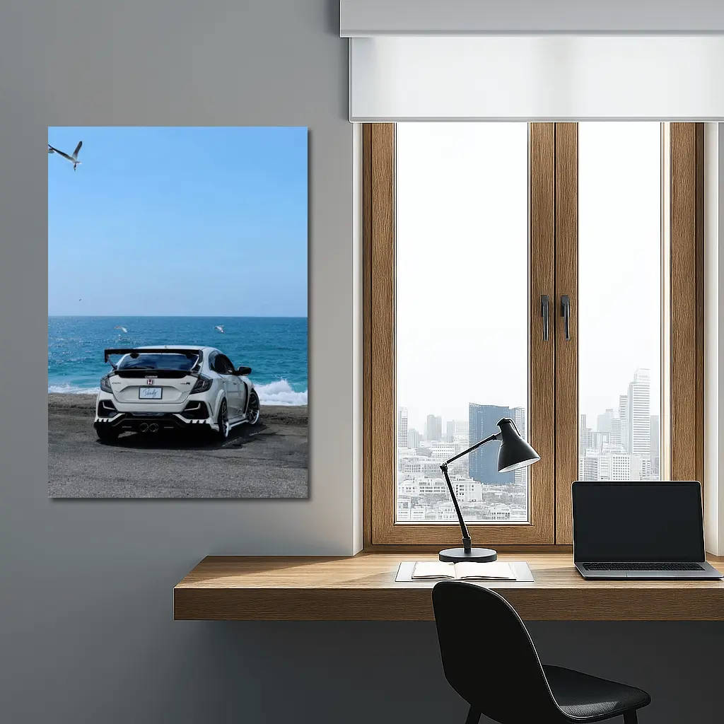 Honda Civic Type R White Ocean Background – Wall Art