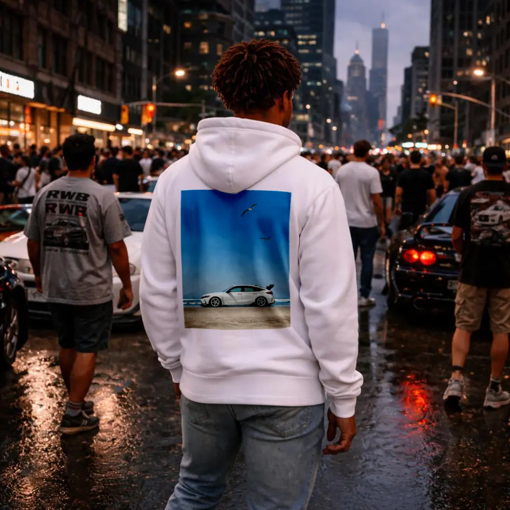 Honda Civic at Beach Blue Sky – Hoodies