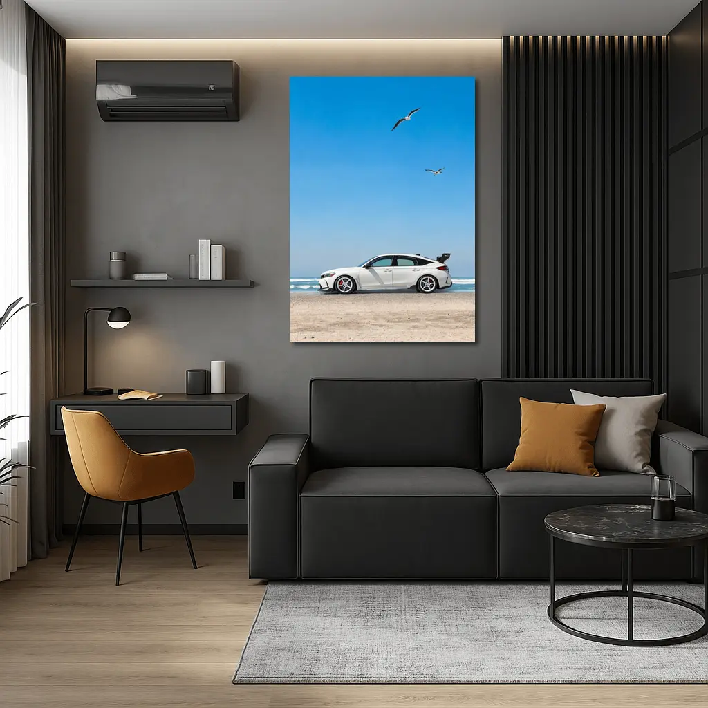 Honda Civic at Beach Blue Sky – Wall Art