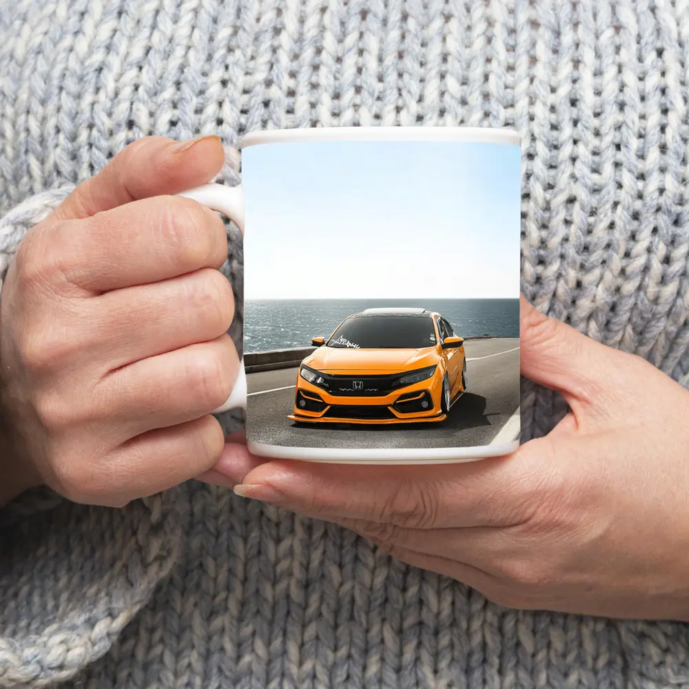 Honda Civic Orange Stance Coastal Road Drive – Mugs