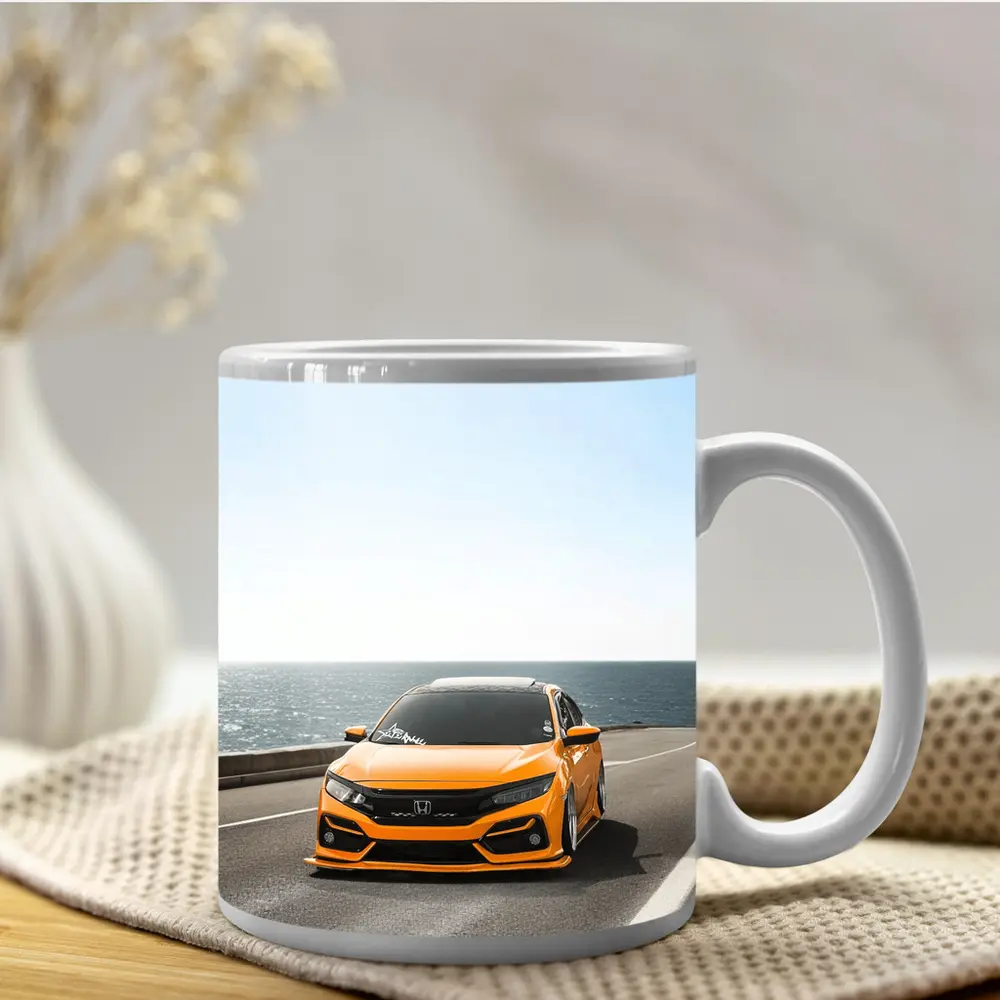 Honda Civic Orange Stance Coastal Road Drive – Mugs