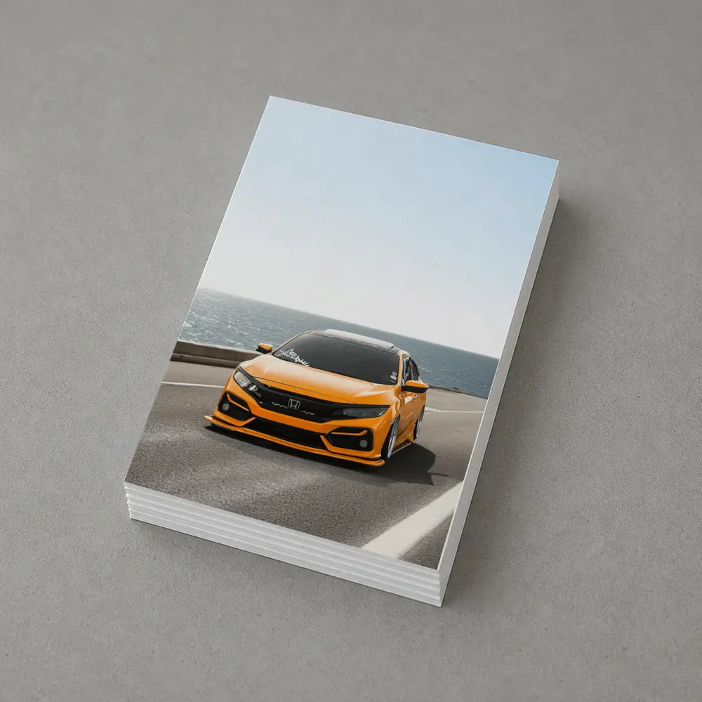 Honda Civic Orange Stance Coastal Road Drive – Postcards