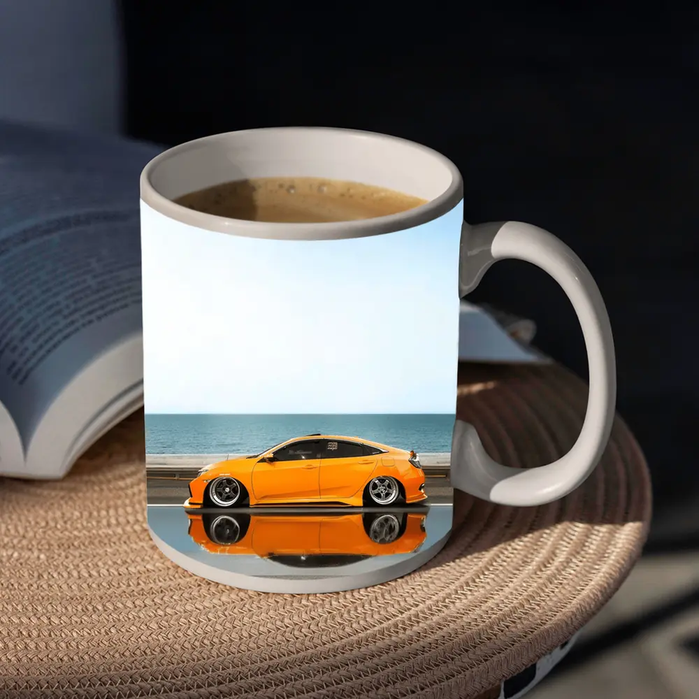 Honda Civic Coupe Slammed Orange Ocean Road – Mugs
