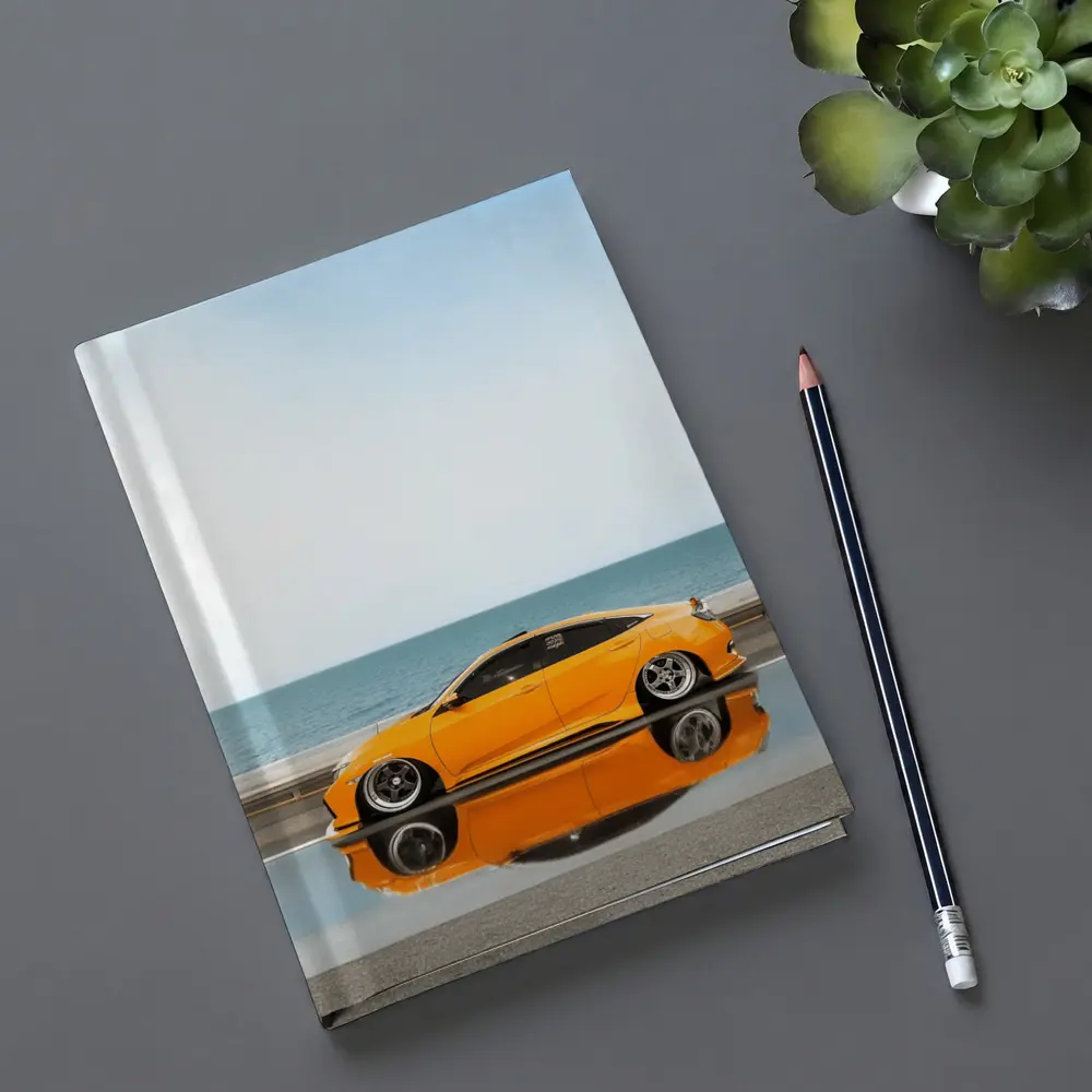 Honda Civic Coupe Slammed Orange Ocean Road – Notebooks