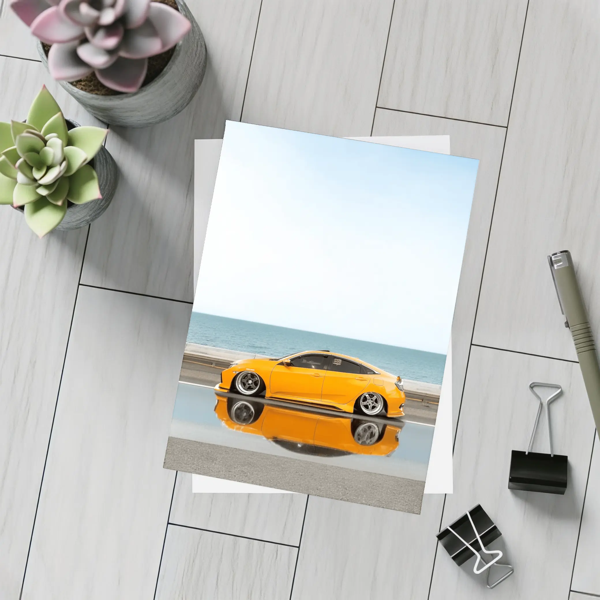 Honda Civic Coupe Slammed Orange Ocean Road – Postcards
