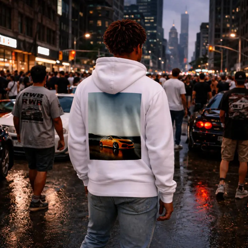 Honda Civic Stanced Orange Coastal Sunset Scene – Hoodies