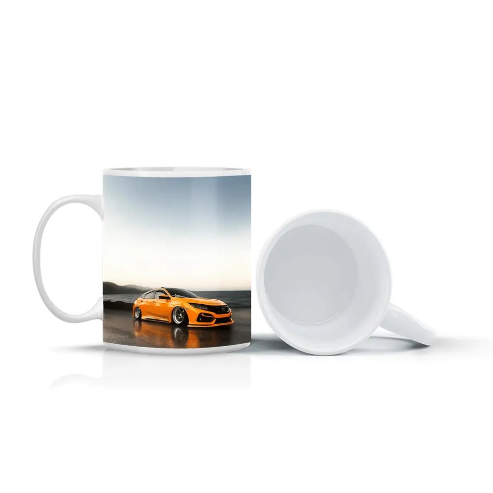 Honda Civic Stanced Orange Coastal Sunset Scene – Mugs