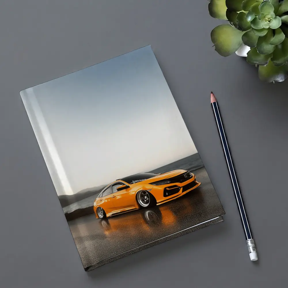 Honda Civic Stanced Orange Coastal Sunset Scene – Notebooks