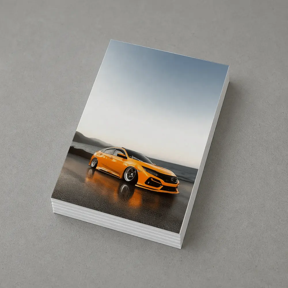 Honda Civic Stanced Orange Coastal Sunset Scene – Postcards