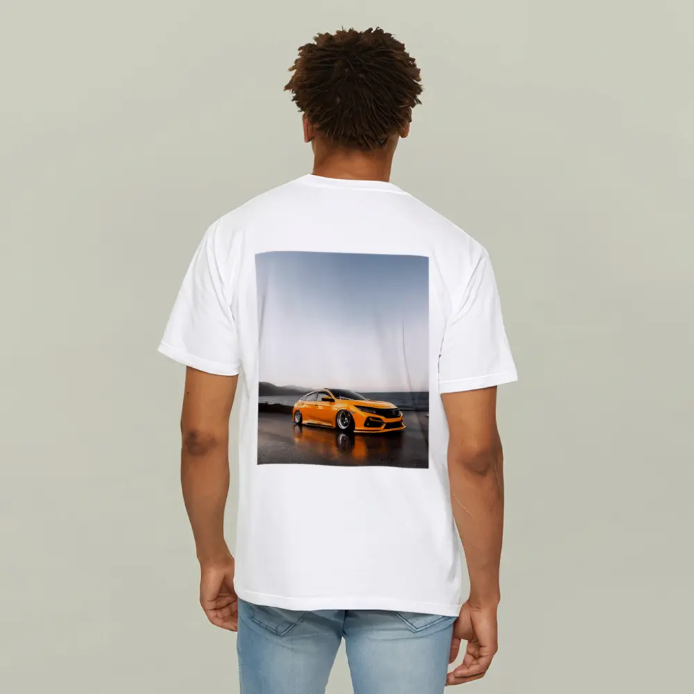 Honda Civic Stanced Orange Coastal Sunset Scene – T-Shirts