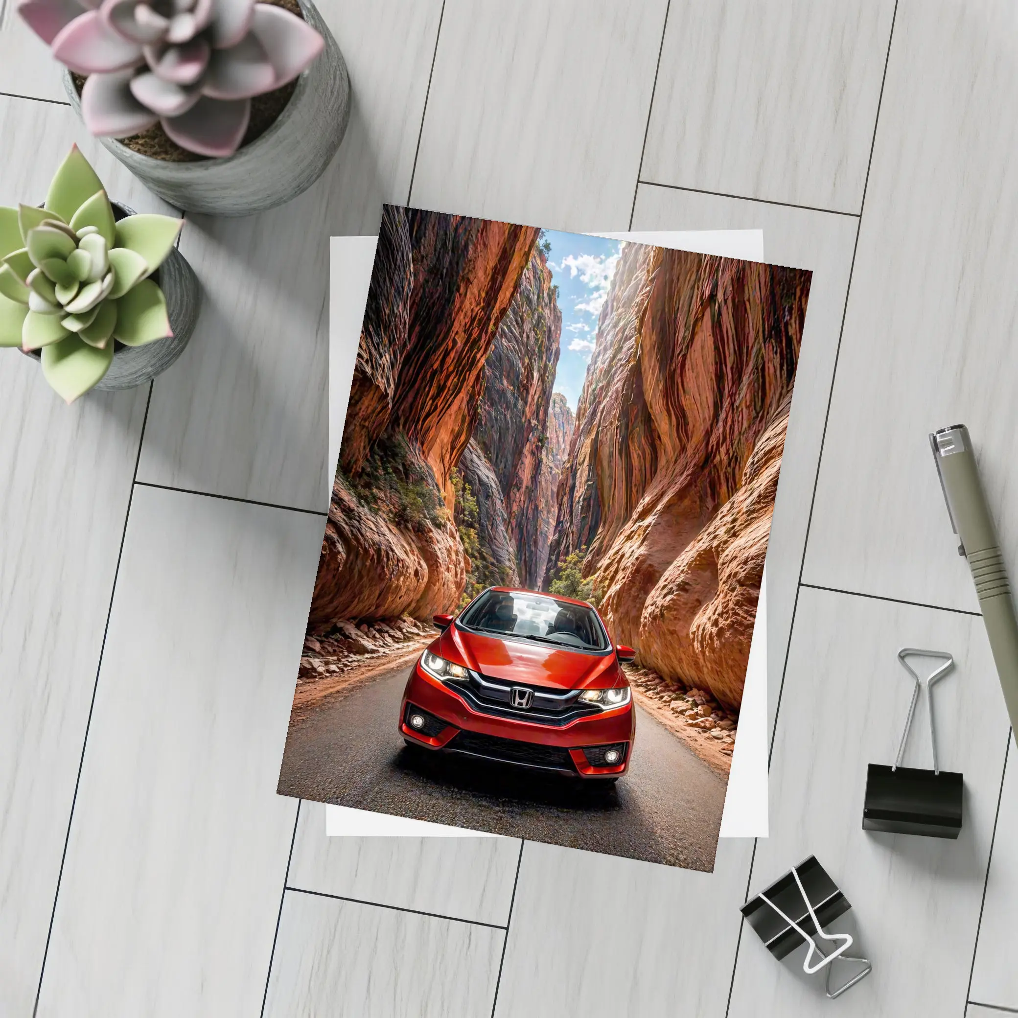 Honda Fit Red Canyon Road Drive – Postcards