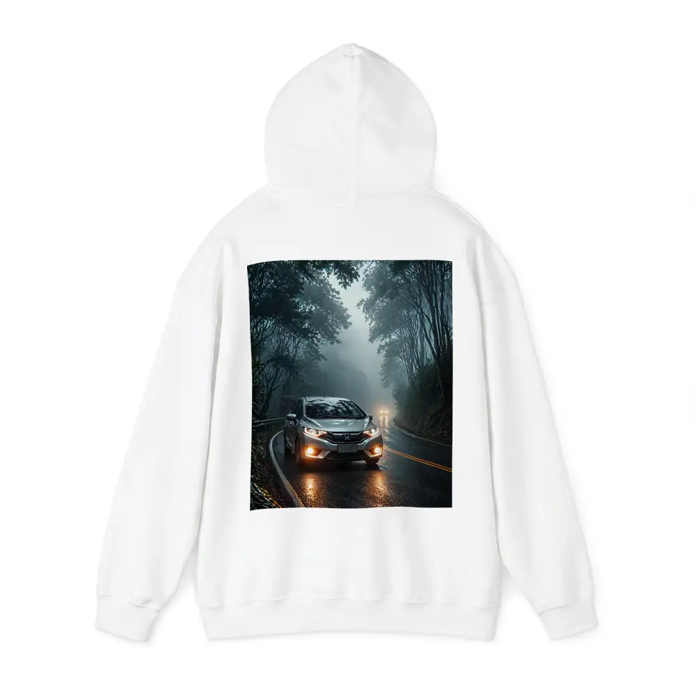 Honda Fit Driving Foggy Forest Mountain Road – Hoodies