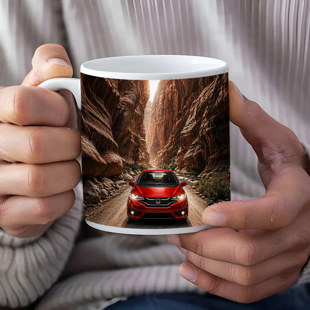 Honda Fit Red Car Canyon Road Drive – Mugs