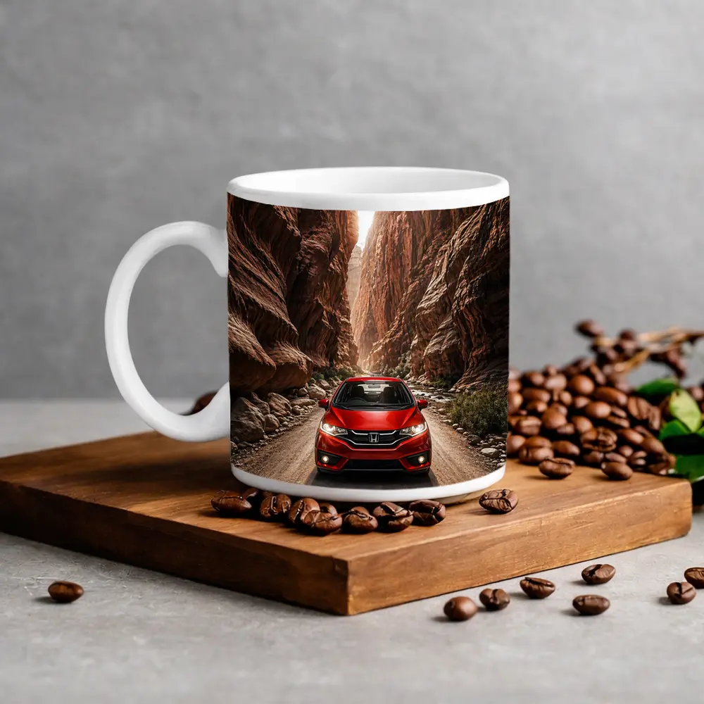 Honda Fit Red Car Canyon Road Drive – Mugs