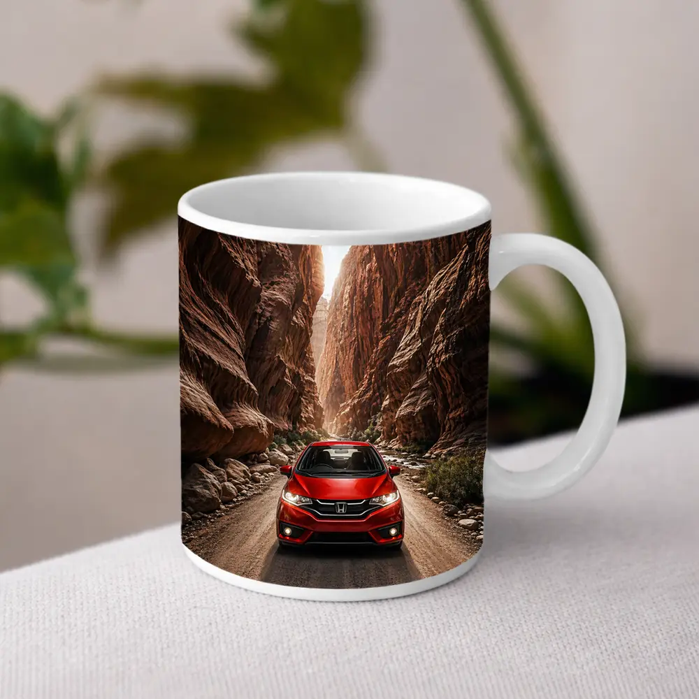 Honda Fit Red Car Canyon Road Drive – Mugs