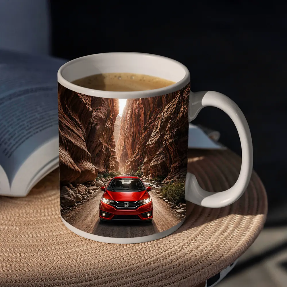 Honda Fit Red Car Canyon Road Drive – Mugs