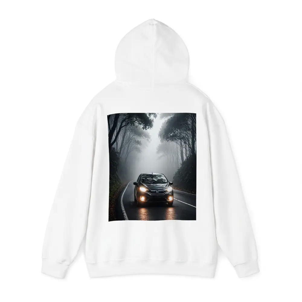 Honda Fit Driving Foggy Forest Road – Hoodies