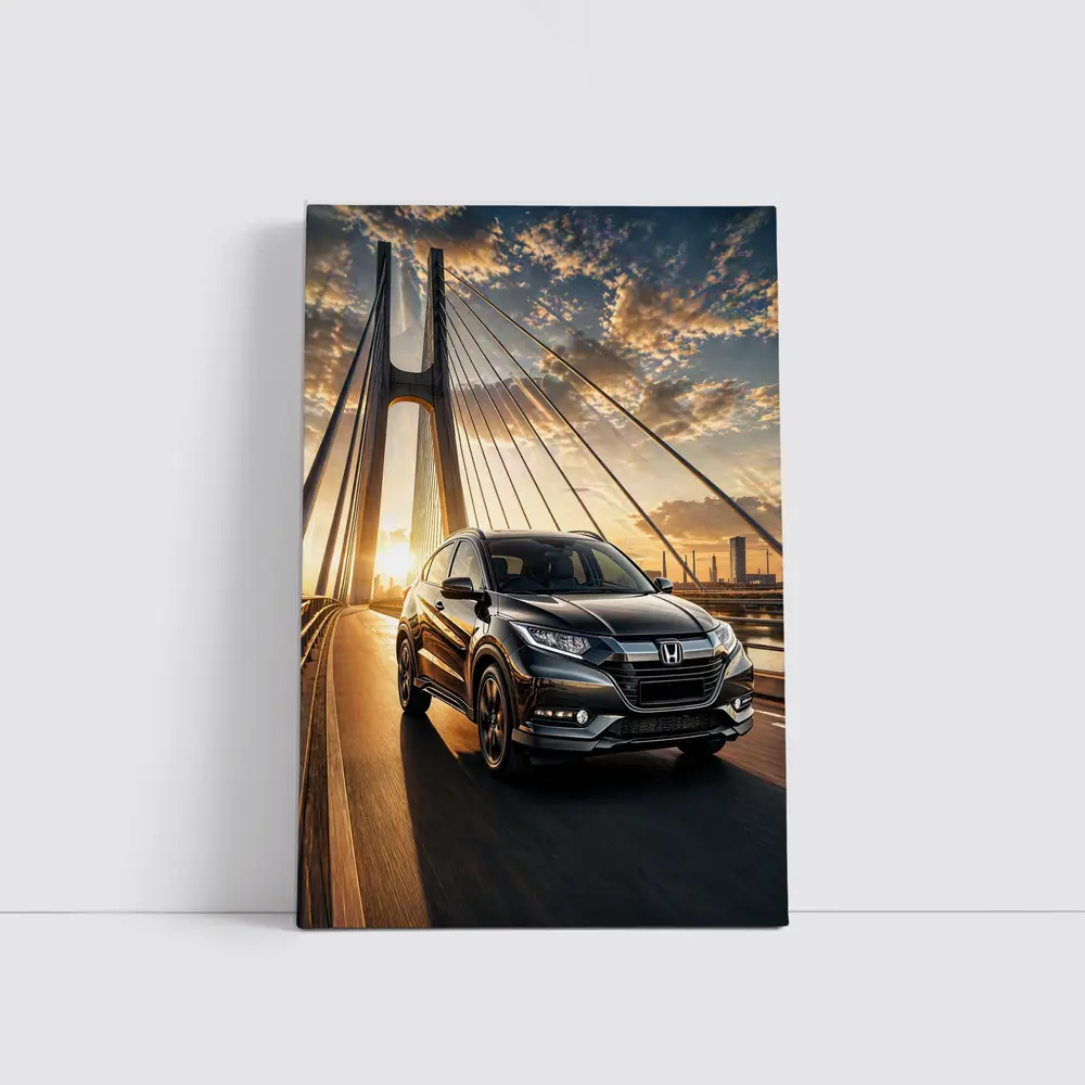 Honda HR-V SUV Driving On Bridge Sunset – Wall Art