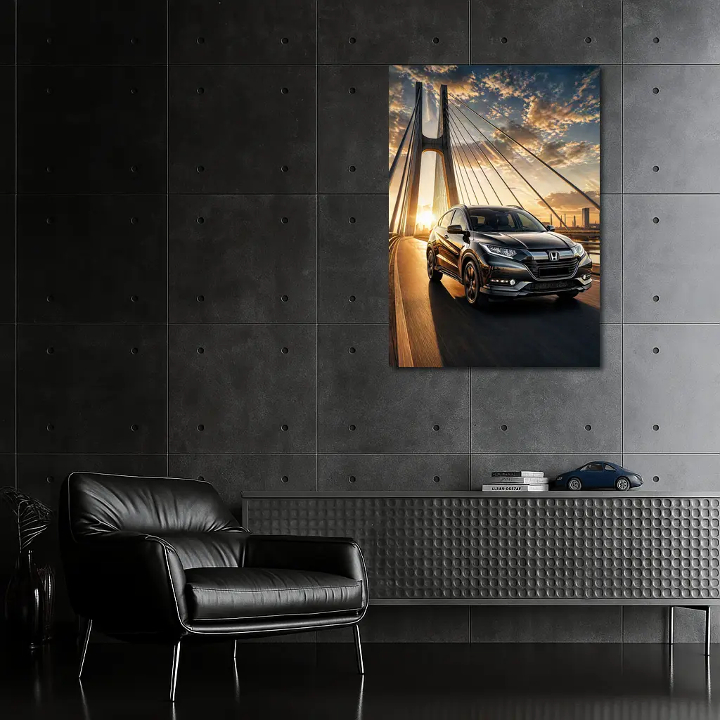 Honda HR-V SUV Driving On Bridge Sunset – Wall Art