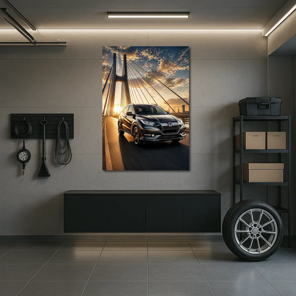 Honda HR-V SUV Driving On Bridge Sunset – Wall Art