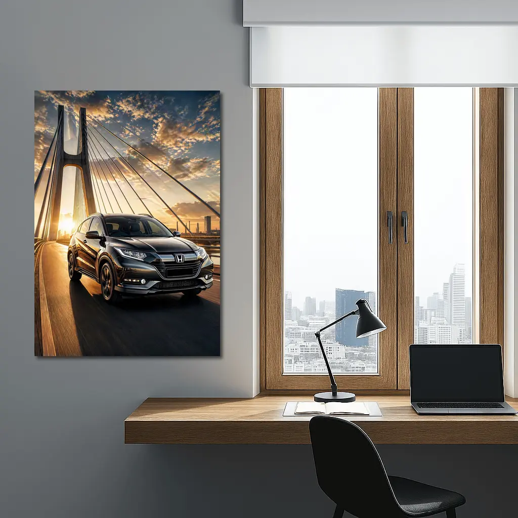 Honda HR-V SUV Driving On Bridge Sunset – Wall Art