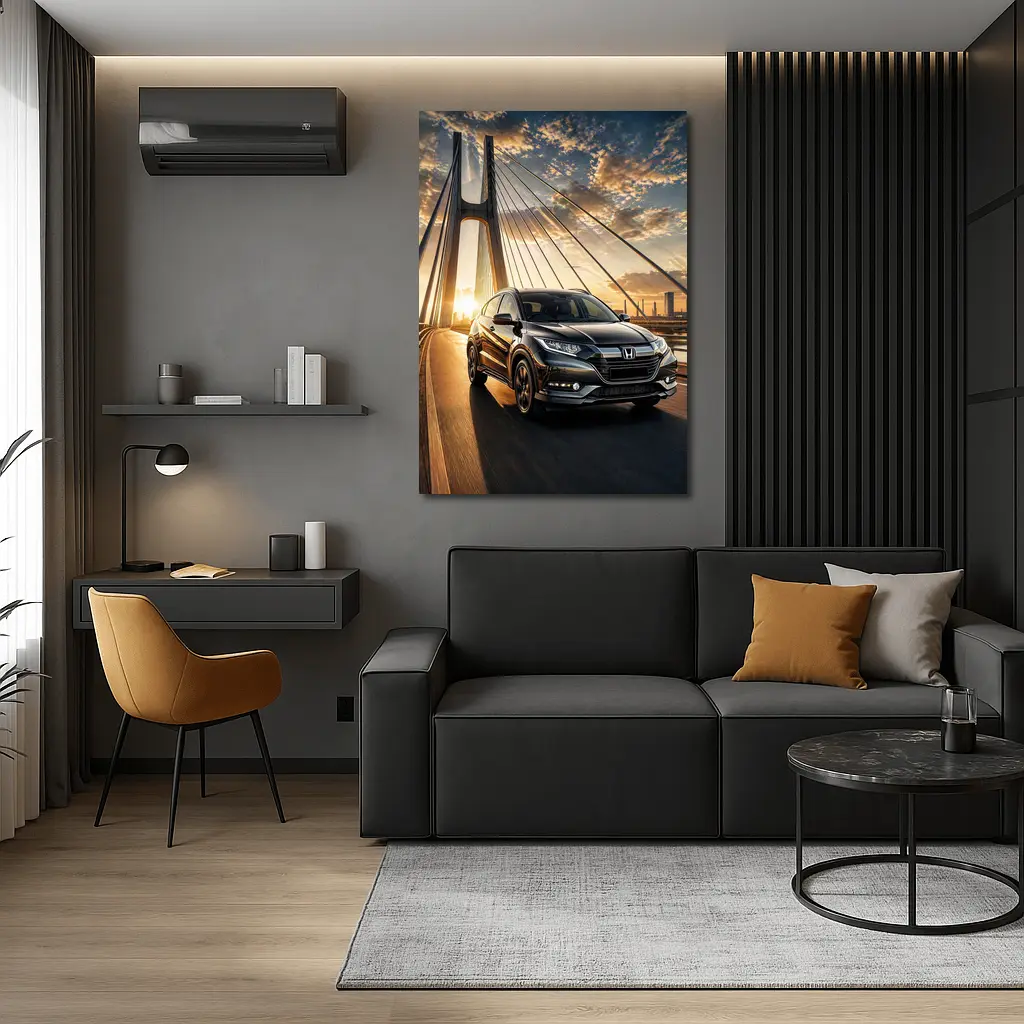 Honda HR-V SUV Driving On Bridge Sunset – Wall Art