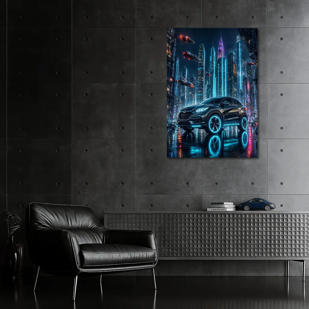 Honda HR-V Neon Lights Futuristic City – Wall Art