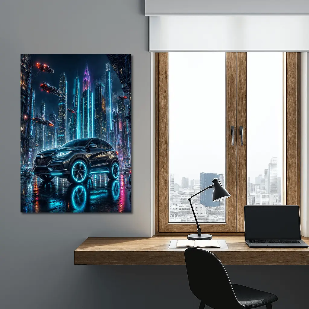 Honda HR-V Neon Lights Futuristic City – Wall Art