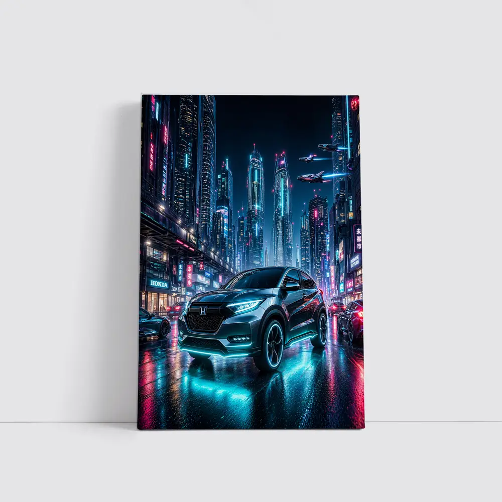 Honda HR-V Cyberpunk Neon City Night – Wall Art