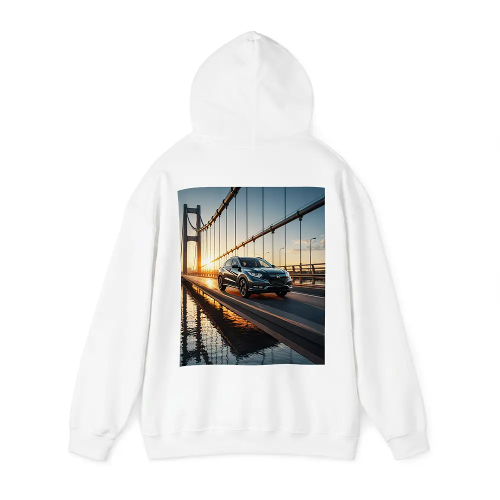 Honda HR-V Crossing Bridge at Sunset – Hoodies