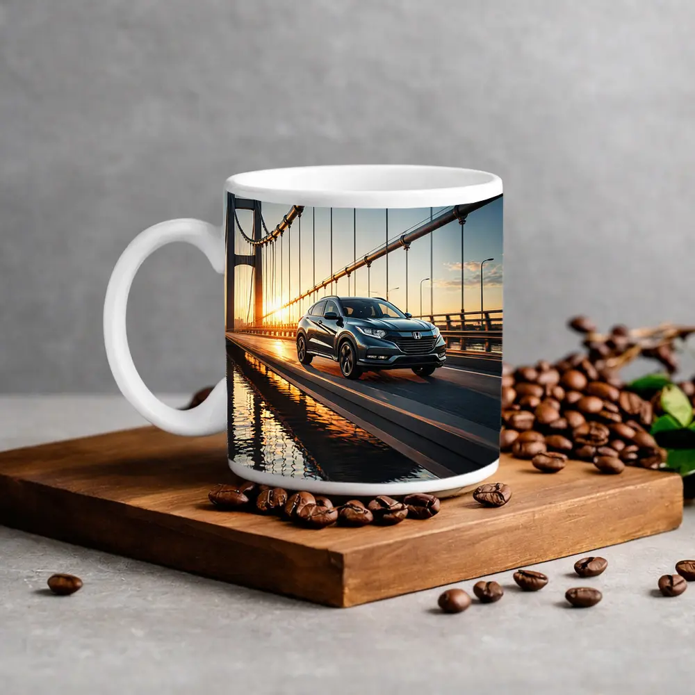 Honda HR-V Crossing Bridge at Sunset – Mugs